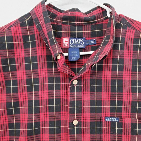 CHAPS Shirt Men's Long Sleeve Casual Button Down Plaid Oxford Red 2XL - Picture 8 of 12